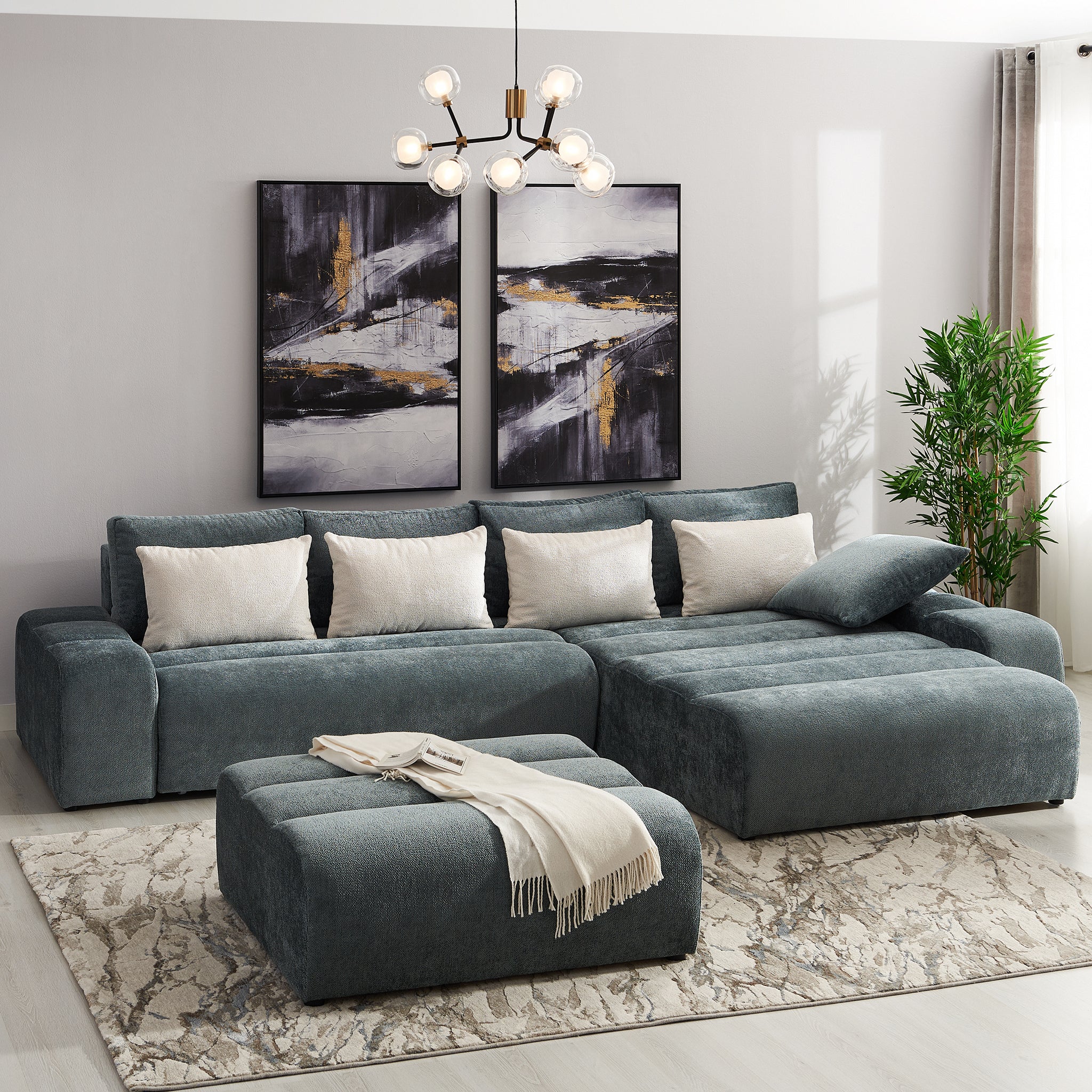LOUNGE Colțar extensibil, șezlong interschimbabil, stofă - Image 2